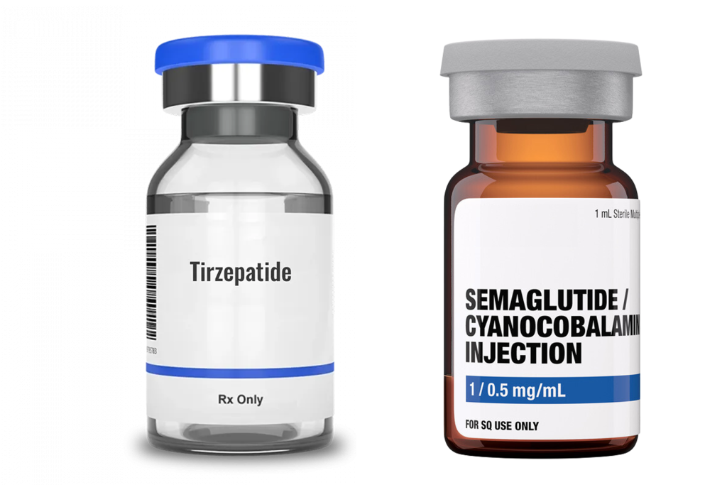 bottles of semaglutide and tirzepatide